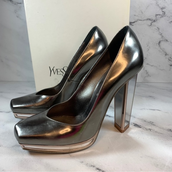 Yves Saint Laurent Mirror Pumps YSL Heels Silver Pewter Vintage mirrored vtg 8.5 - Picture 14 of 14